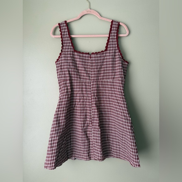 Princess Polly 🍅 Dasha Square Neck Mini Dress in Burgundy Red Check - NWT - Picture 9 of 10